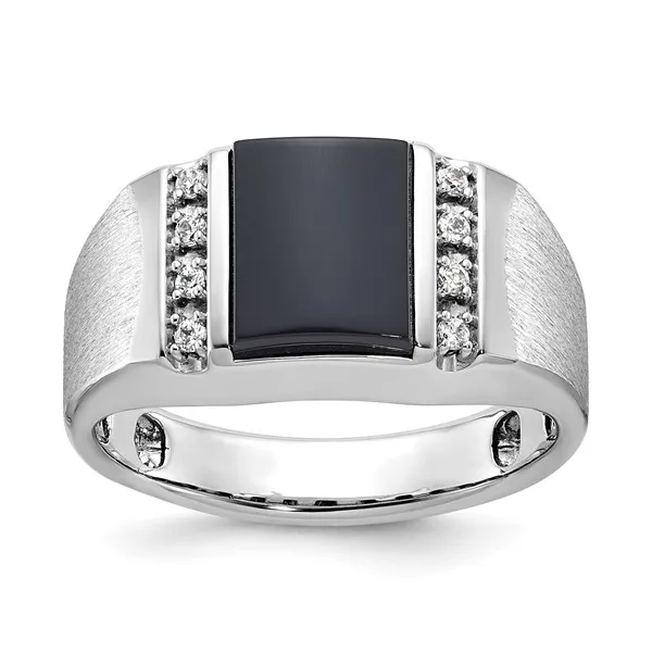 10K White Gold Onyx and Diamond Men's Fashion Ring S&E Jewelers Depew, NY