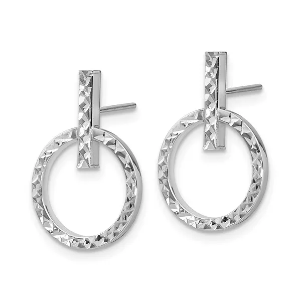 10K White Gold Diamond-Cut Post Dangle Earrings Image 2 S&E Jewelers Depew, NY