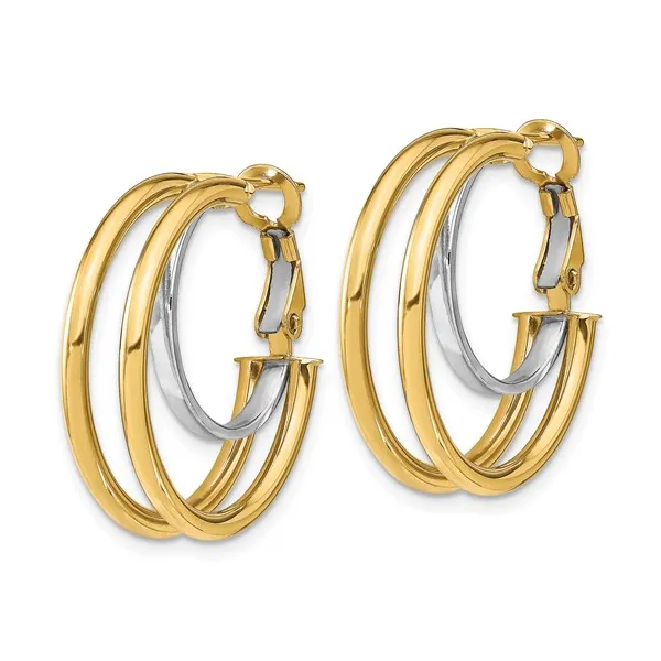 14K Two-Tone Polished Hoop Earrings Image 2 S&E Jewelers Depew, NY