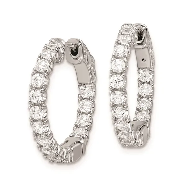 Sterling Silver CZ In/Out Hinged Hoop Earrings Image 2 S&E Jewelers Depew, NY