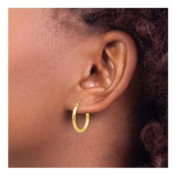 10Kt Yellow Diamond Cut Small Hoop Earrings Image 3 S&E Jewelers Depew, NY