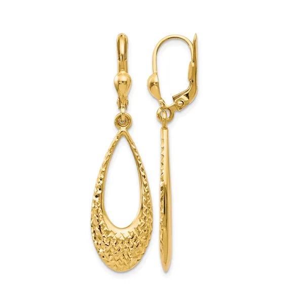 10Kt Yellow Polished Diamond Cut Leverback Earrings Image 2 S&E Jewelers Depew, NY