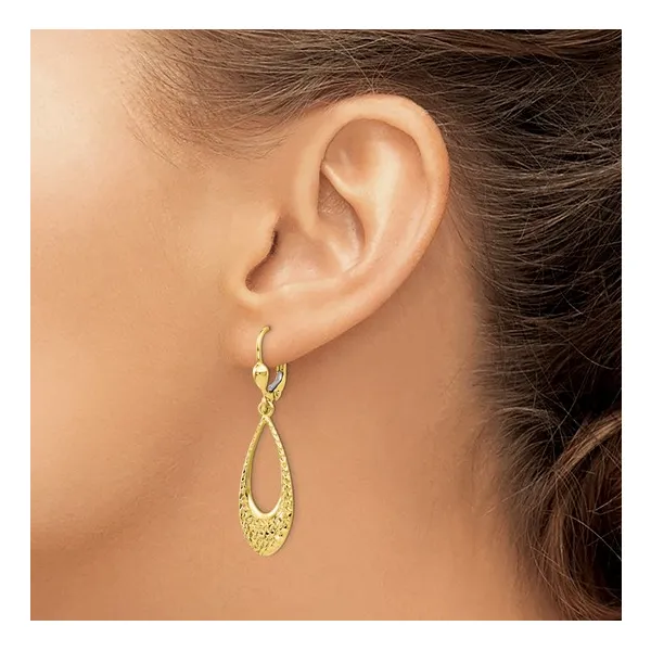 10Kt Yellow Polished Diamond Cut Leverback Earrings Image 3 S&E Jewelers Depew, NY