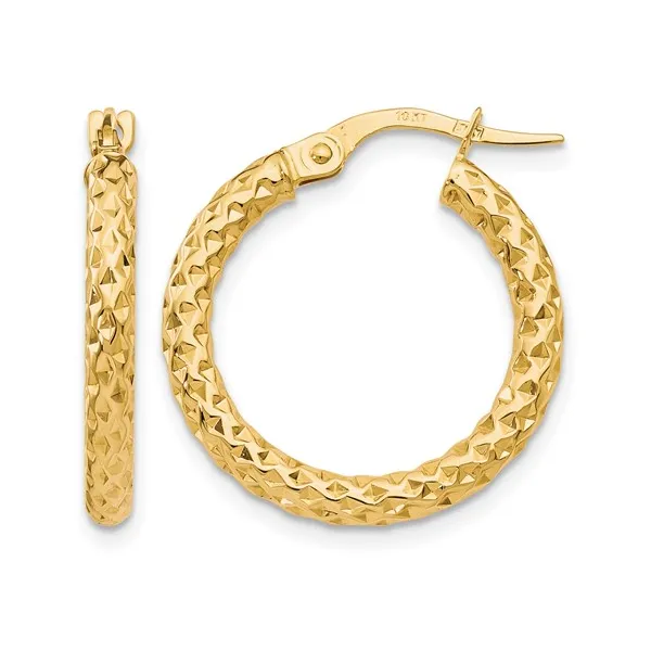 10Kt Yellow Diamond Cut Large Hoop Earrings S&E Jewelers Depew, NY