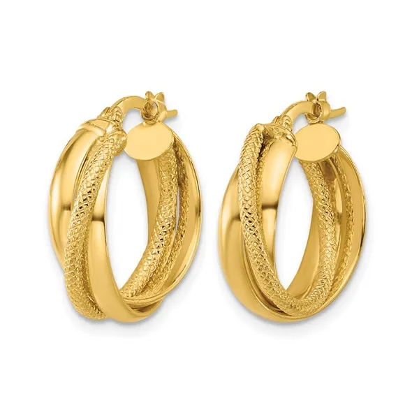 10Kt Yellow Polished Textured Round Hoop Earrings Image 2 S&E Jewelers Depew, NY