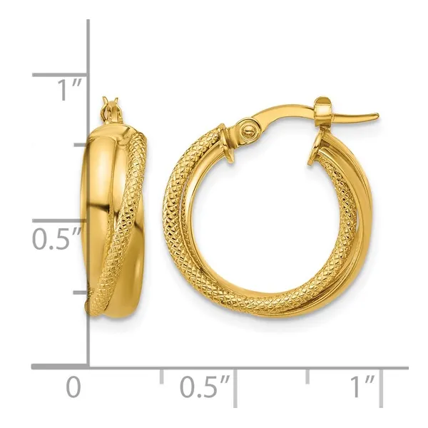 10Kt Yellow Polished Textured Round Hoop Earrings Image 3 S&E Jewelers Depew, NY
