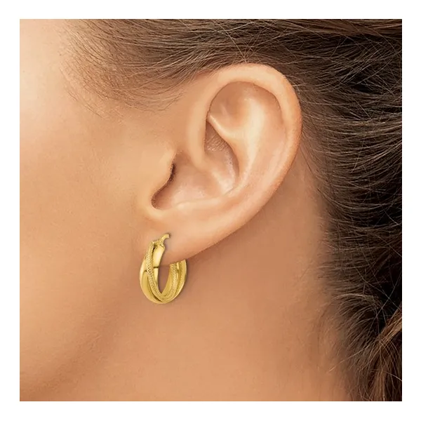 10Kt Yellow Polished Textured Round Hoop Earrings Image 4 S&E Jewelers Depew, NY