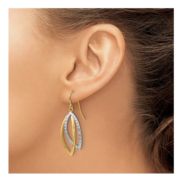 10Kt Tri-Tone Polished Textured Shepherd Hook Earrings Image 4 S&E Jewelers Depew, NY
