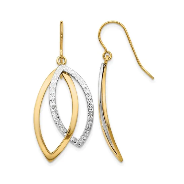 10Kt Tri-Tone Polished Textured Shepherd Hook Earrings S&E Jewelers Depew, NY