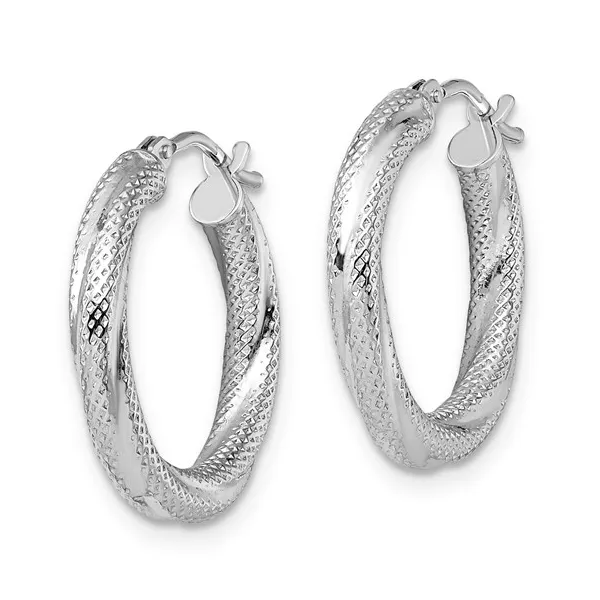 10Kt White Gold Textured Hoop Earrings Image 2 S&E Jewelers Depew, NY