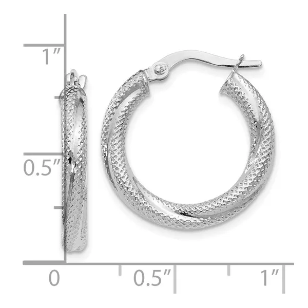 10Kt White Gold Textured Hoop Earrings Image 3 S&E Jewelers Depew, NY