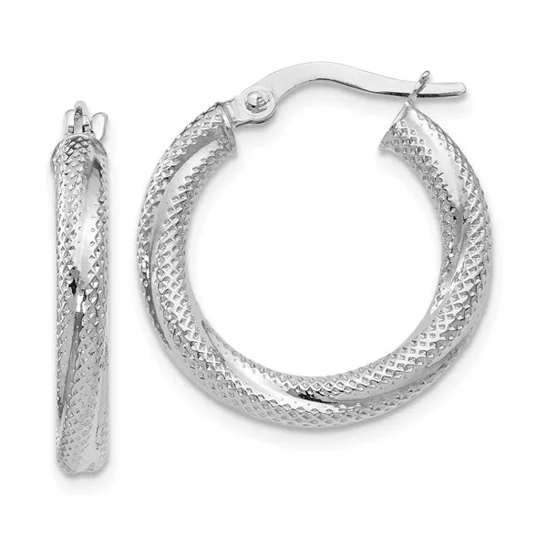 10Kt White Gold Textured Hoop Earrings S&E Jewelers Depew, NY