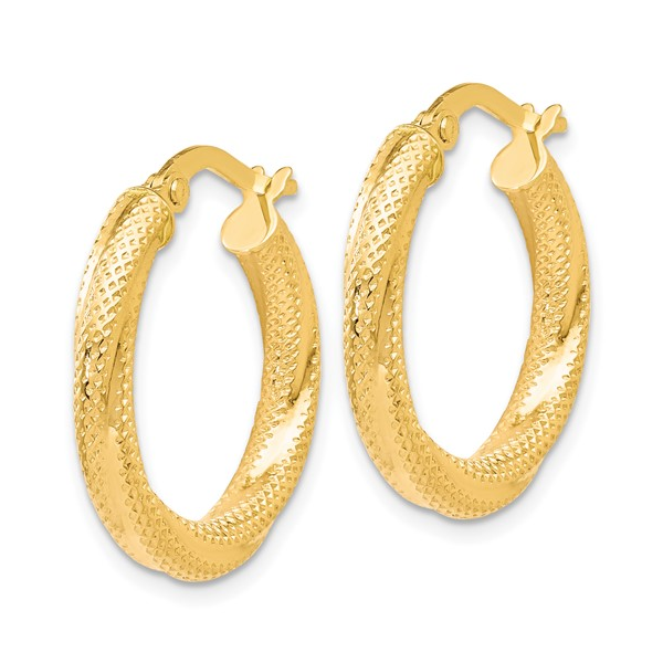 10Kt Yellow Gold Textured Hoop Earrings Image 2 S&E Jewelers Depew, NY