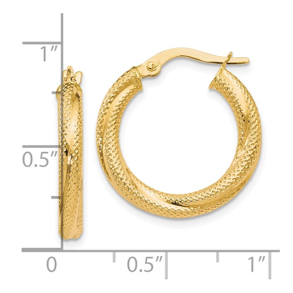 10Kt Yellow Gold Textured Hoop Earrings Image 3 S&E Jewelers Depew, NY