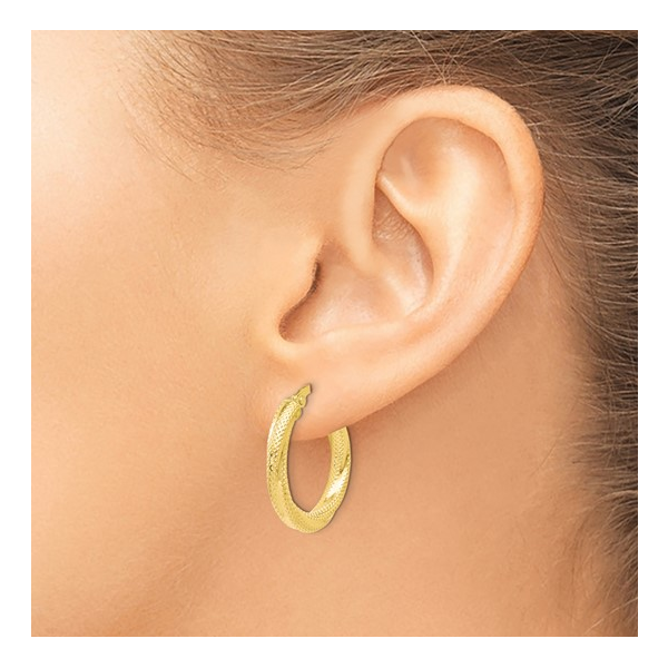10Kt Yellow Gold Textured Hoop Earrings Image 4 S&E Jewelers Depew, NY