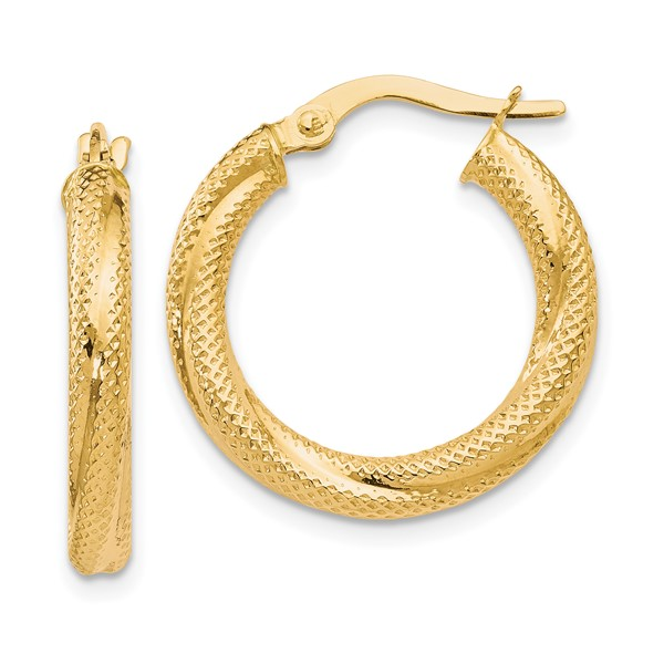 10Kt Yellow Gold Textured Hoop Earrings S&E Jewelers Depew, NY
