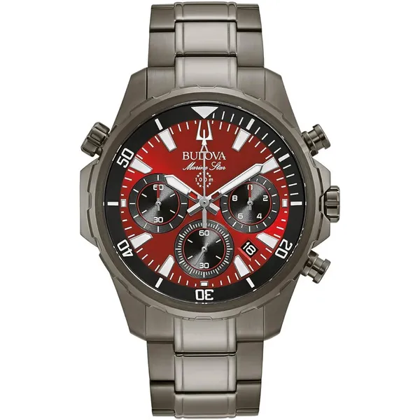 Men's Bulova Gray IP with Red Face "Marine Star" Watch S&E Jewelers Depew, NY