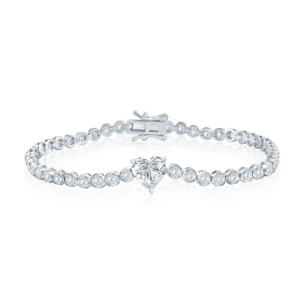 Sterling Silver Heart and Round CZ Tennis Bracelet S&E Jewelers Depew, NY