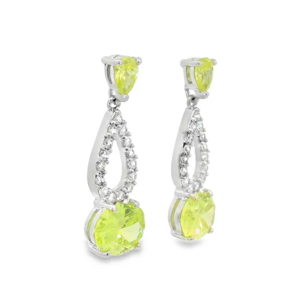 Sterling Silver Peridot & Cubic Zirconia Earrings Image 2 S&E Jewelers Depew, NY