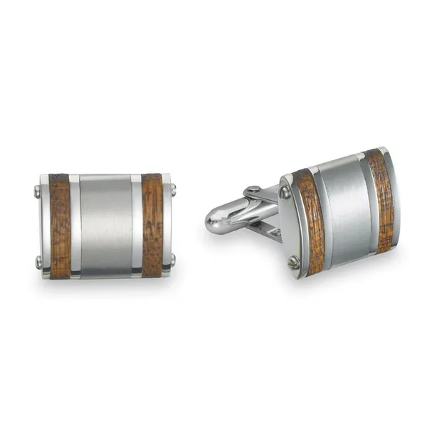 Brushed Rectangle Cufflinks with Wood Bars S&E Jewelers Depew, NY