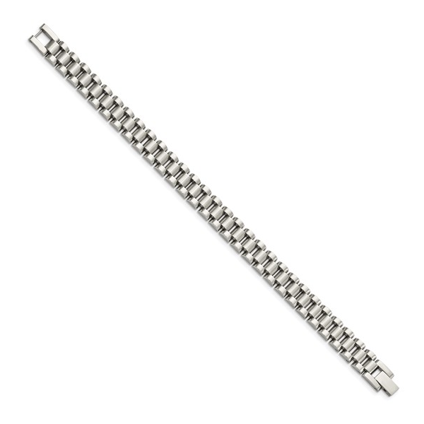 Men's Stainless Steel Brushed & Polished Link Bracelet Image 2 S&E Jewelers Depew, NY