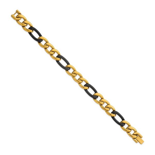 Men's Stainless Steel Black & Yellow Figaro Link Bracelet Image 2 S&E Jewelers Depew, NY