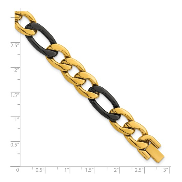Men's Stainless Steel Black & Yellow Figaro Link Bracelet Image 4 S&E Jewelers Depew, NY