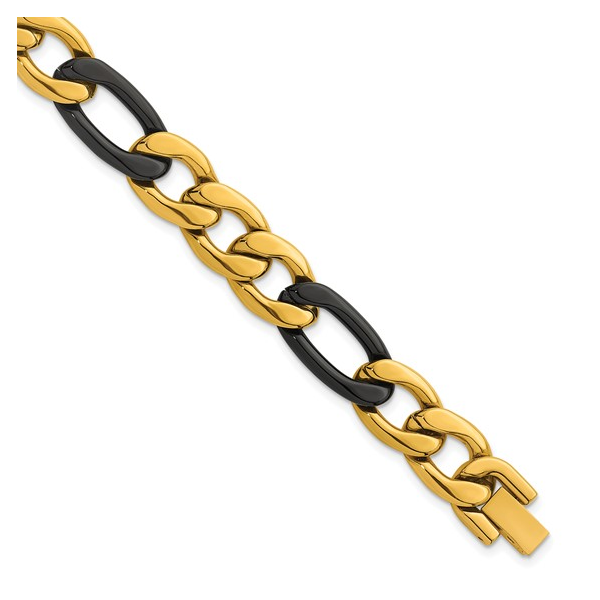 Men's Stainless Steel Black & Yellow Figaro Link Bracelet S&E Jewelers Depew, NY