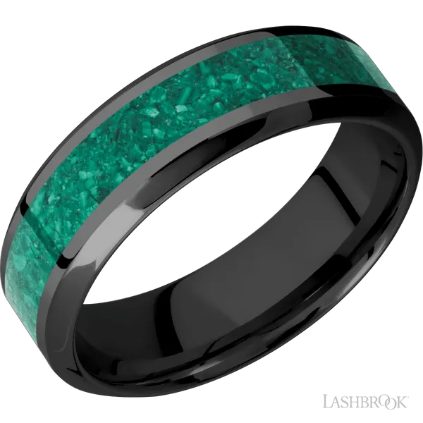 Black Zirconium Men's Wedding Band with Malachite Inlay S&E Jewelers Depew, NY