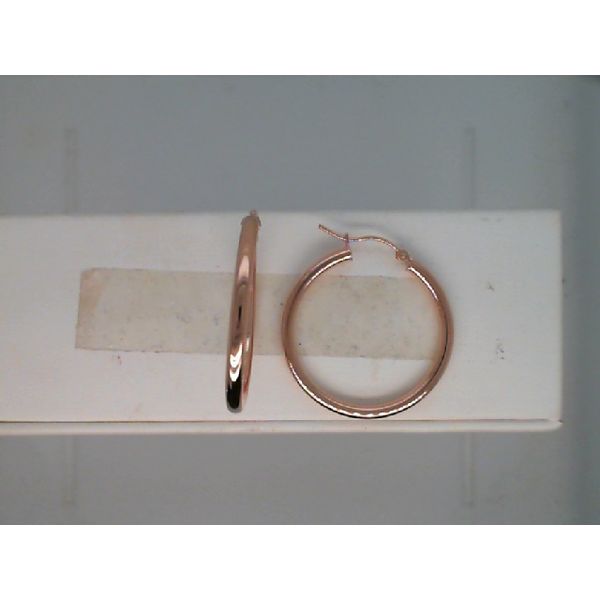 14kt. rose gold 2.5mm x 30mm round polished hoop earrings made in italy Sanders Diamond Jewelers Pasadena, MD