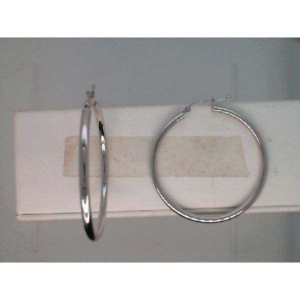 14kt. white gold 2.5mm x 40mm round polished hoop earrings made in Italy Sanders Diamond Jewelers Pasadena, MD