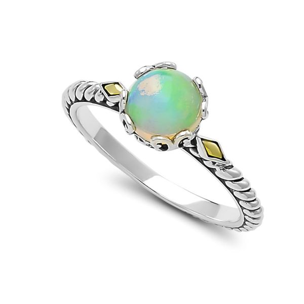 Sterling Silver and 18kt 7mm Round Opal Birthstone Ring By Samuel B Size 6 Sanders Diamond Jewelers Pasadena, MD