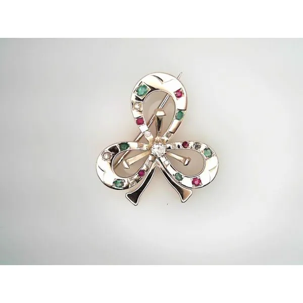Vintage Diamond, Ruby, Emerald Clover Pin Sather's Leading Jewelers Fort Collins, CO