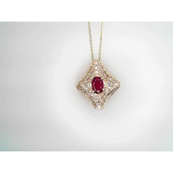 14Kt Yellow Gold Diamond and Ruby Pendant Sather's Leading Jewelers Fort Collins, CO