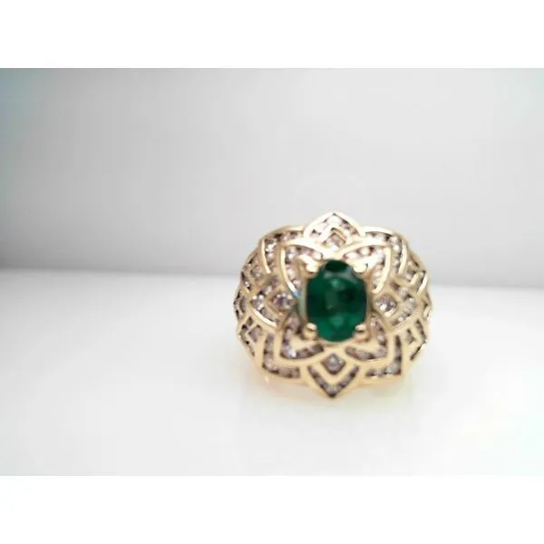 18Kt Yellow Gold Emerald and Diamond Ring Sather's Leading Jewelers Fort Collins, CO