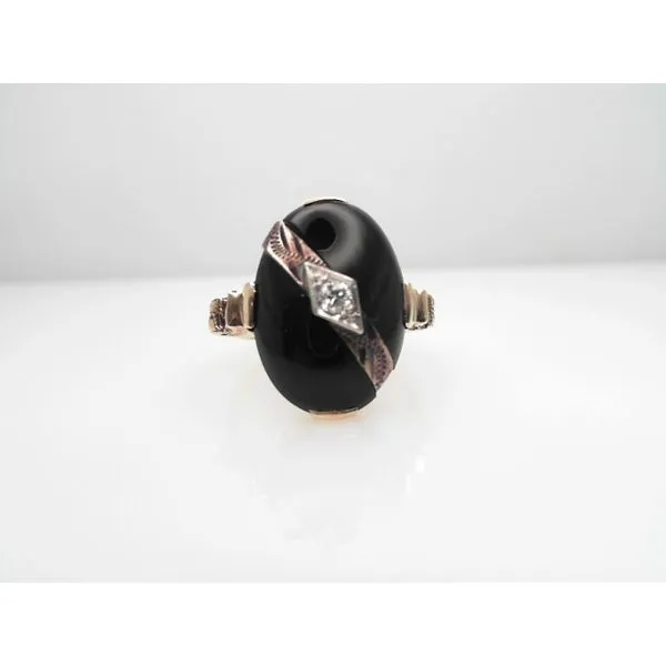 10Kt Yellow Gold Vintage Onyx and Diamond Ring Sather's Leading Jewelers Fort Collins, CO