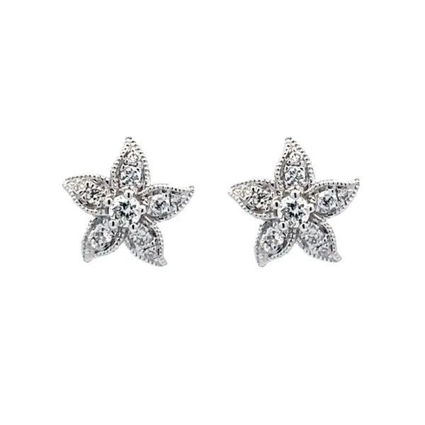 14K White Gold Diamond Flower Stud Earrings similar item image