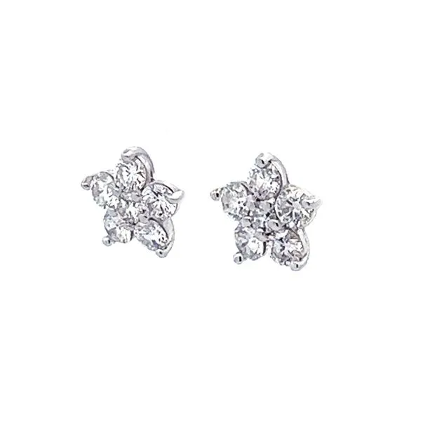 14K White Gold Diamond Flower Stud Earrings Image 2 Sausalito Jewelers, Inc Sausalito, CA