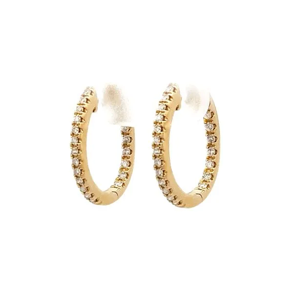 14K Yellow Gold Diamond Hoop Earrings Image 2 Sausalito Jewelers, Inc Sausalito, CA