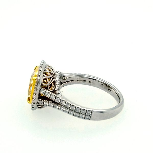 White Gold/Yellow Gold with Diamond Halo Cushion and Yellow Diamond Ring Image 2 Saxons Fine Jewelers Bend, OR