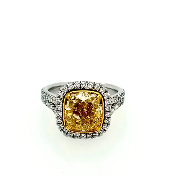 White Gold/Yellow Gold with Diamond Halo Cushion and Yellow Diamond Ring Saxons Fine Jewelers Bend, OR