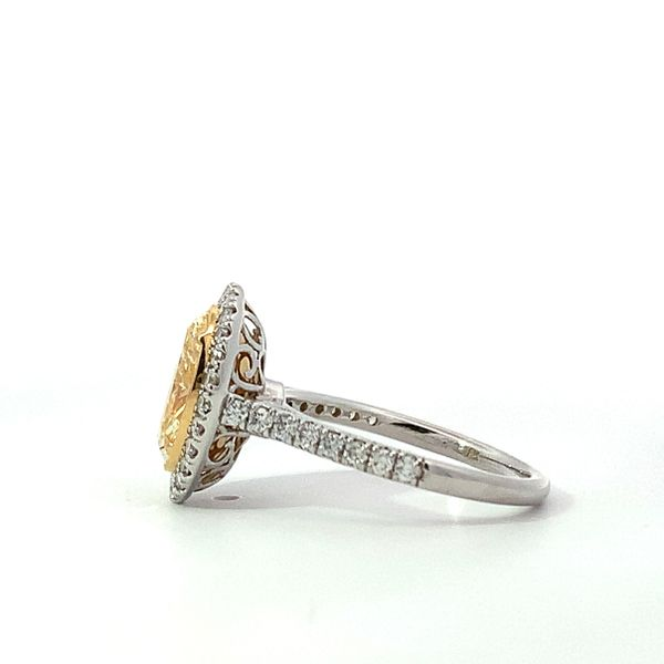 Yellow Oval Diamond Halo Twisted Diamond Shank Ring Image 2 Saxons Fine Jewelers Bend, OR