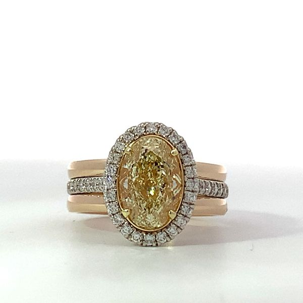 Yellow Oval Diamond Halo Twisted Diamond Shank Ring Image 4 Saxons Fine Jewelers Bend, OR