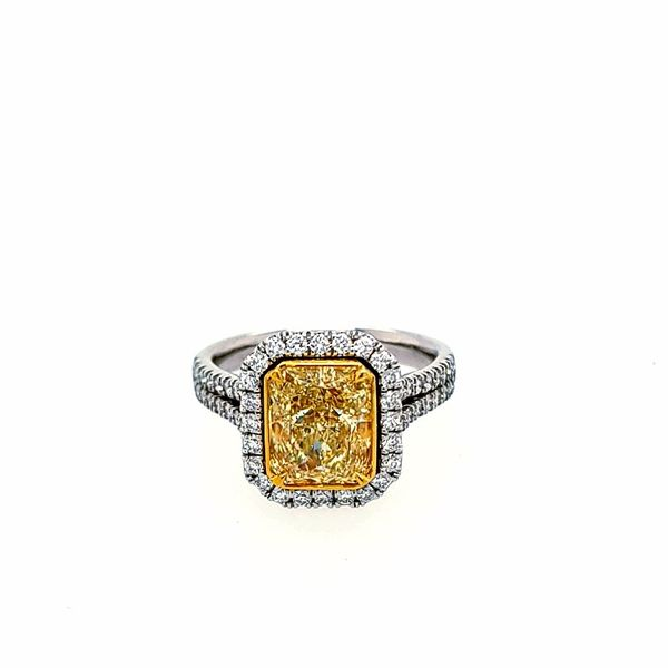 Yellow Radiant Diamond Halo Split Shank Ring Saxons Fine Jewelers Bend, OR