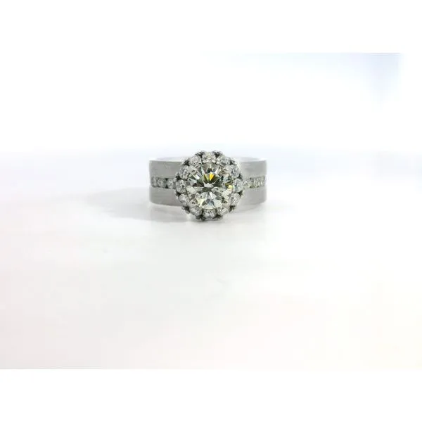 Gabriel & Co. 14 Karat White Gold Diamond Halo Flat Band Channel Set Image 2 Saxons Fine Jewelers Bend, OR