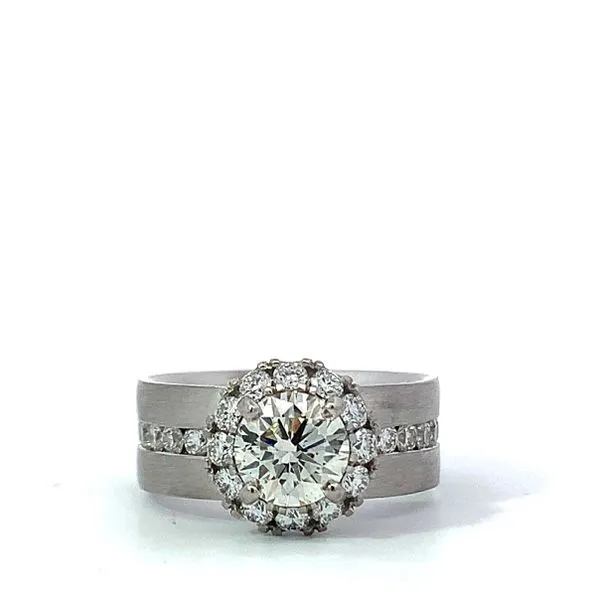 Gabriel & Co. 14 Karat White Gold Diamond Halo Flat Band Channel Set Saxons Fine Jewelers Bend, OR