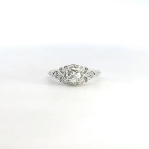 Gabriel & Co. 14 Karat White Gold Diamond Halo Milgrain V...