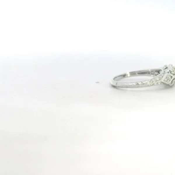 Gabriel & Co. 14 Karat White Gold Diamond Halo Milgrain V...