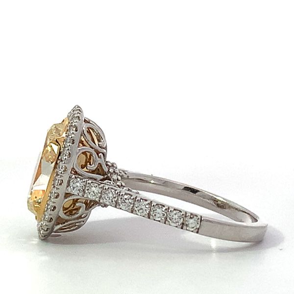 18 Karat White Gold/ Yellow Gold Yellow Oval Diamond Halo Ring Image 2 Saxons Fine Jewelers Bend, OR