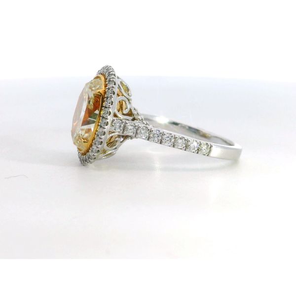 18 Karat White Gold/ Yellow Gold Yellow Oval Diamond Halo Ring Image 4 Saxons Fine Jewelers Bend, OR
